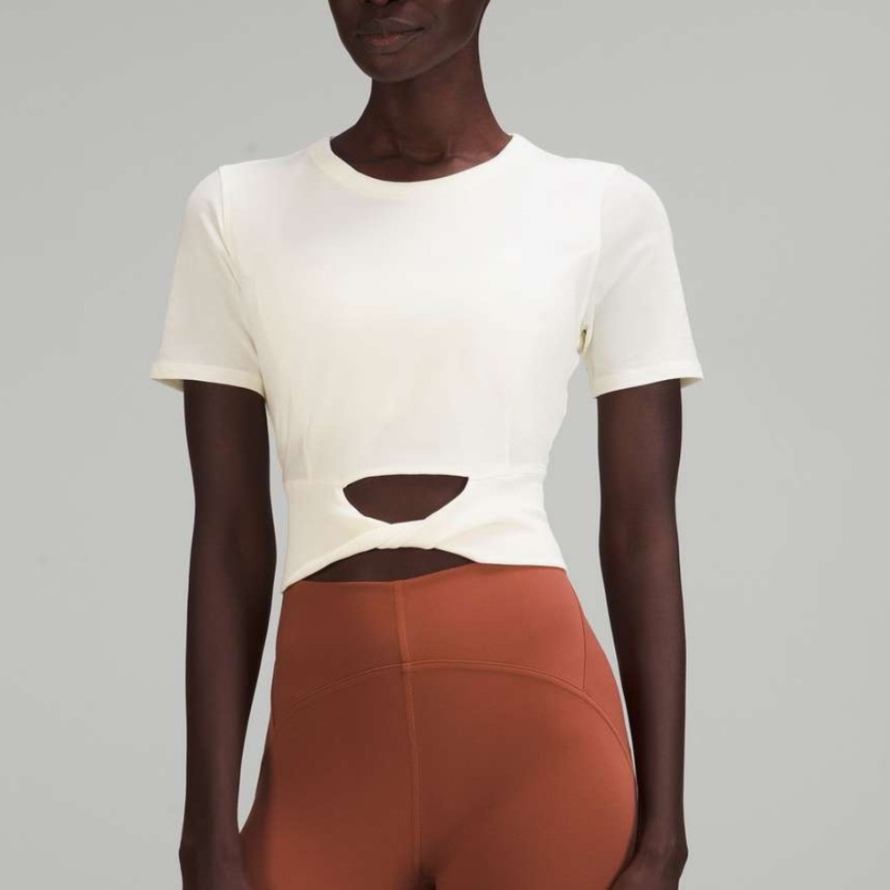 NEW Lululemon cropped cotton ribbed band twist shirt lemon sorbet 2